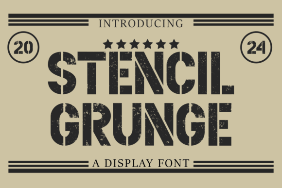 Stencil Gruge font preview with industrial stencil grunge vintage fonts