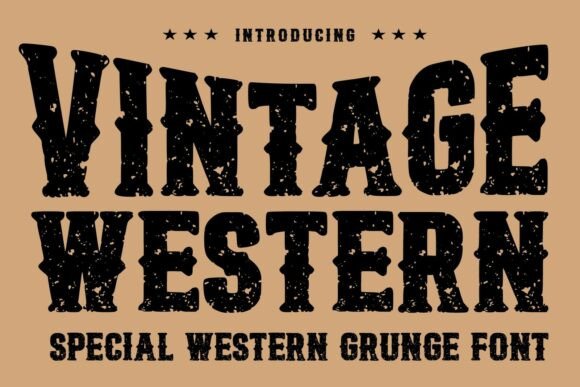 Vintage Western font preview with western serif retro letterforms