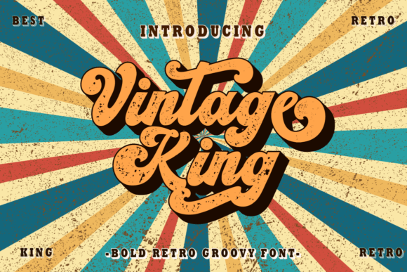 Vintage King font preview with bold distressed retro lettering