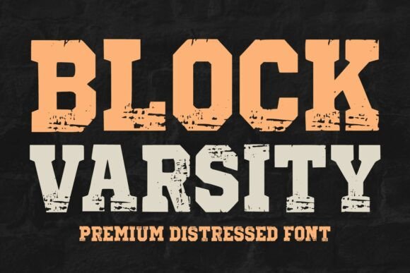 Block Varsity font preview with bold retro sports lettering