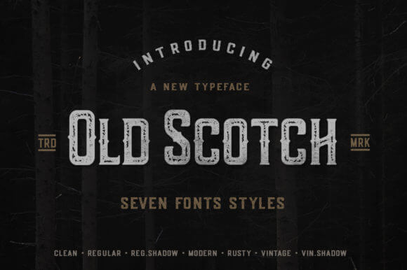 Old Scotch font preview with premium whiskey-style vintage typography