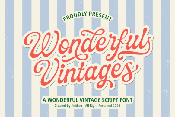 Wonderful Vintages font preview with retro handwritten style for labels and posters
