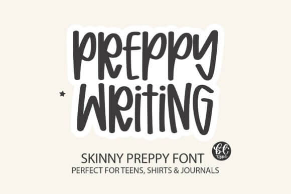 Preppy Writing font preview with neat youthful handwriting for trendy projects
