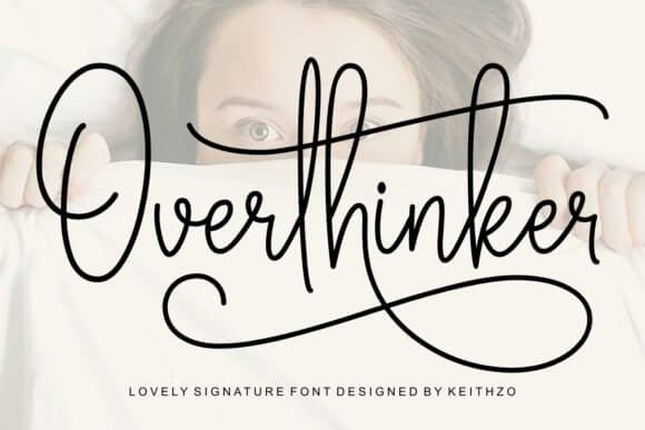 Overthinker handwritten font preview with rough expressive lettering for quote designs
