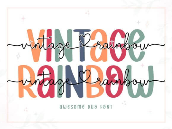 Vintage Rainbow font preview with colorful groovy vintage letters
