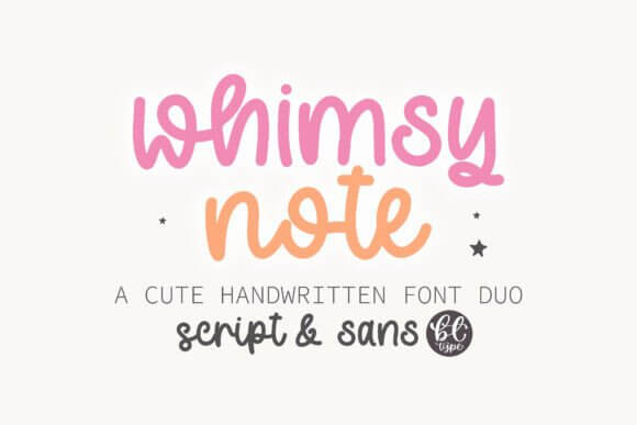 Whimsy Note handwriting font sample with casual note-style script and doodle feel