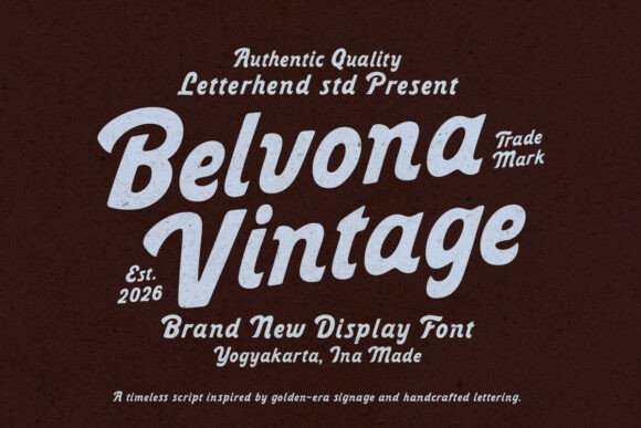 Belvona Vintage font preview with classic serif vintage logo lettering