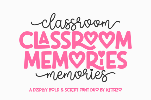 Classroom Memories font preview with playful school-style handwriting for printables
