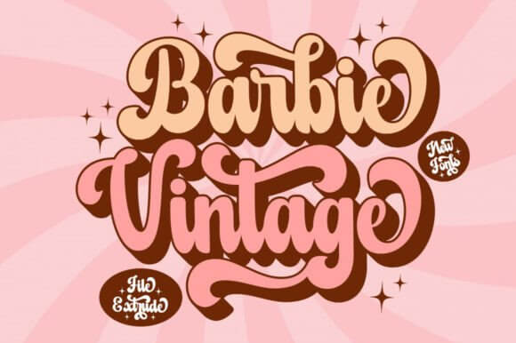 Barbie Vintage Extrude font preview with 3D retro display lettering