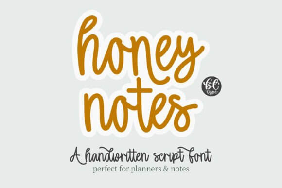 Honey Notes font preview with sweet handwritten script for packaging and cards