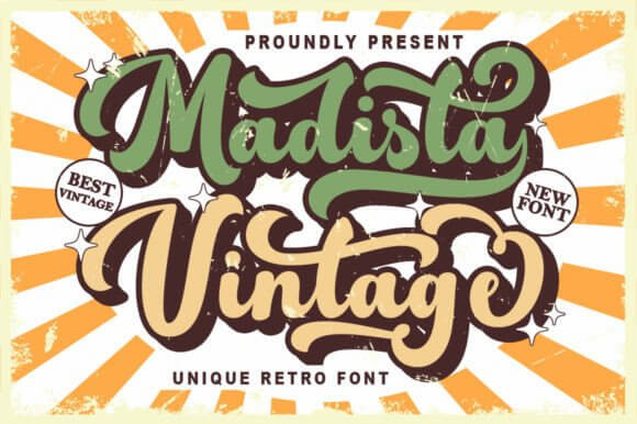 Madista Vintage font preview with crafted retro lettering for handmade branding