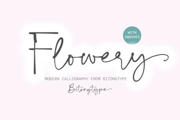 Flowery font preview with decorative cursive lettering and floral aesthetic