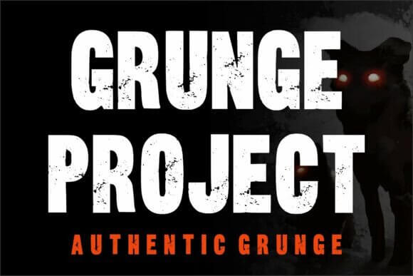 Grunge Project font preview with distressed display letters and rough texture