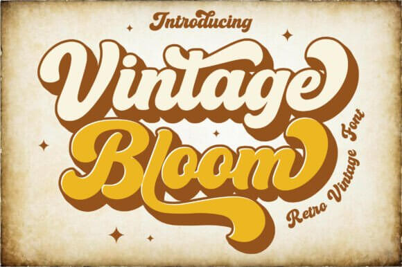 Vintage Bloom font preview with floral inspired retro serif lettering