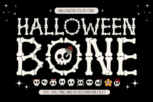 Halloween Bone spooky skeletal font preview with bone-shaped letters for halloween typography