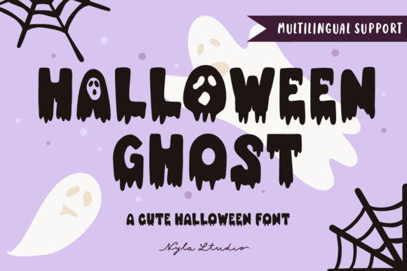 Halloween Ghost font preview with cute spooky ghost letters for free Halloween typography