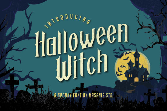 Halloween Witch handwritten halloween font preview with stars and witchy swashes
