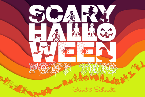 Scary Halloween Trio fonts preview with spooky layered display lettering