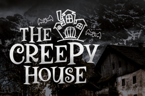 The Creepy House Halloween font preview with haunted house style lettering