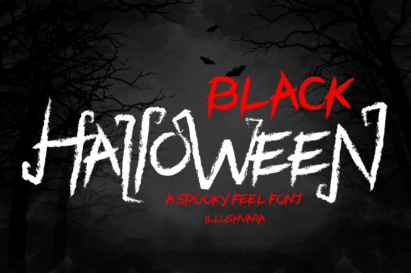 Black Halloween font preview with dark gothic letterforms for creepy halloween typography
