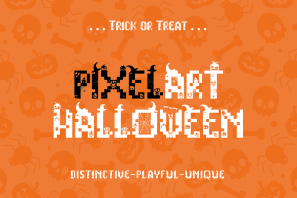 Pixelart Halloween font preview with 8-bit horror lettering