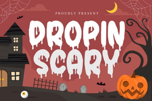 Dropin Scary font preview with blood drip horror lettering