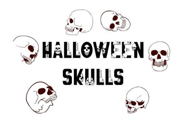 Halloween Skulls font preview with edgy skull-themed display lettering