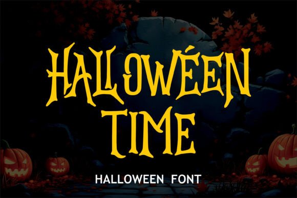 Halloween Time font preview with festive spooky lettering for October themed graphics