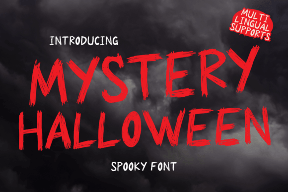 Mystery Halloween font preview for gothic spooky branding and dark posters