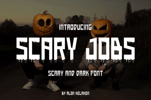 Scary Jobs quirky monster Halloween font preview for fun promo graphics