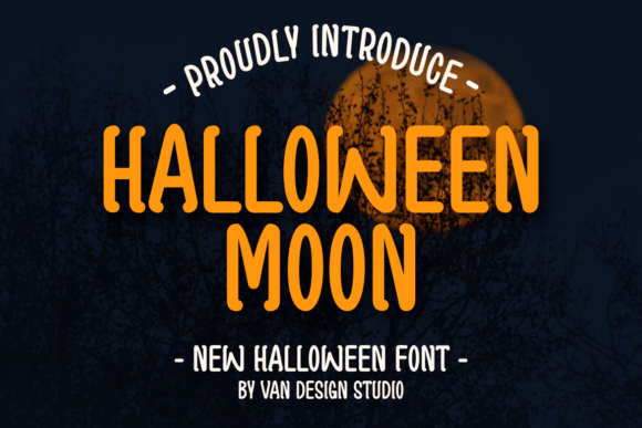 Halloween Moon font preview with mystical moon-themed lettering for autumn layouts