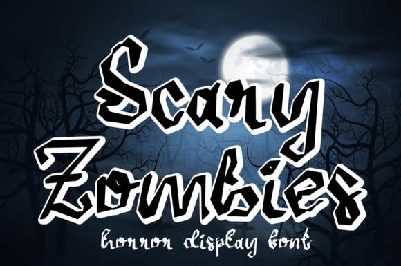 Scary Zombies font preview with horror lettering inspired by zombie movie titles
