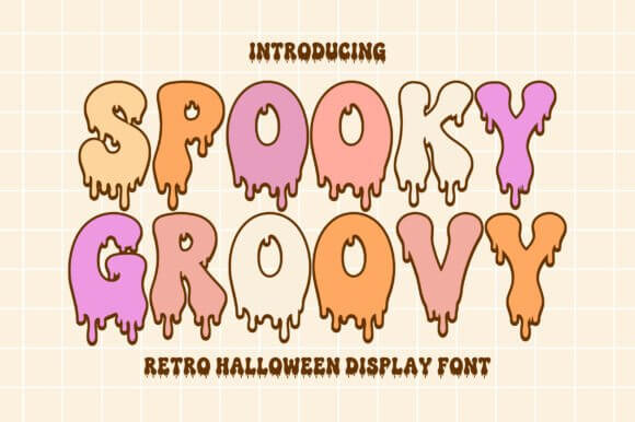 Spooky Groovy font preview with funky retro spooky type