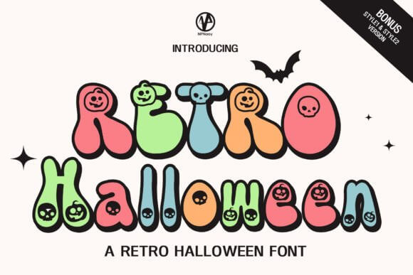Retro Halloween font with vintage style for nostalgic packaging and party invites