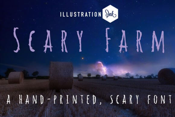 Scary Farm font preview with rustic spooky letters for harvest horror designs