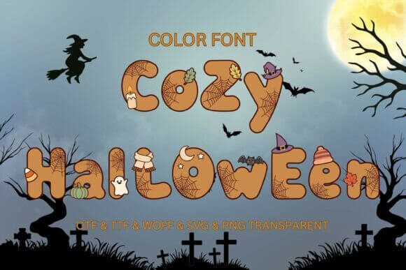 Cozy Halloween font preview with soft vintage autumn lettering for cute fall projects