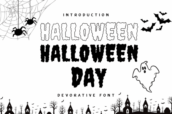 Halloween Day font preview with friendly seasonal spooky lettering