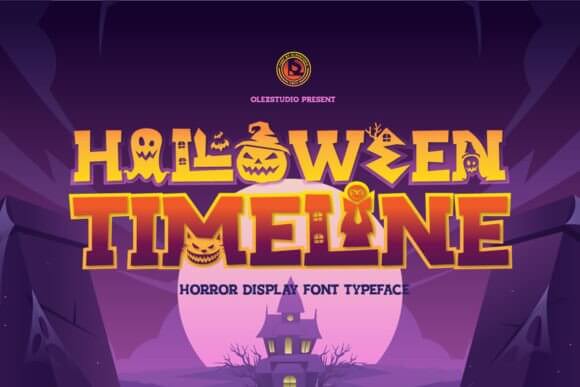 Halloween Timeline font preview with trendy spooky handwritten font for posters and crafts