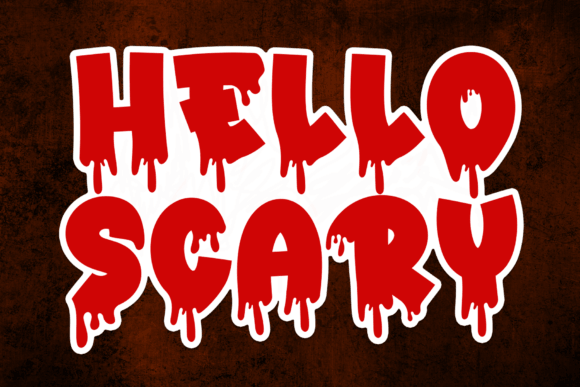 Hello Scary font preview with cute spooky script and fun Halloween character