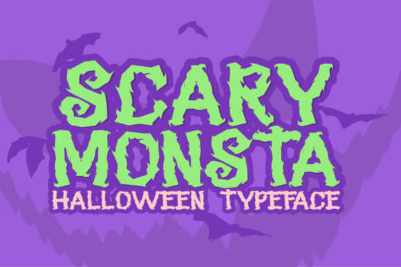 Scary Monsta font preview with cartoon monster lettering