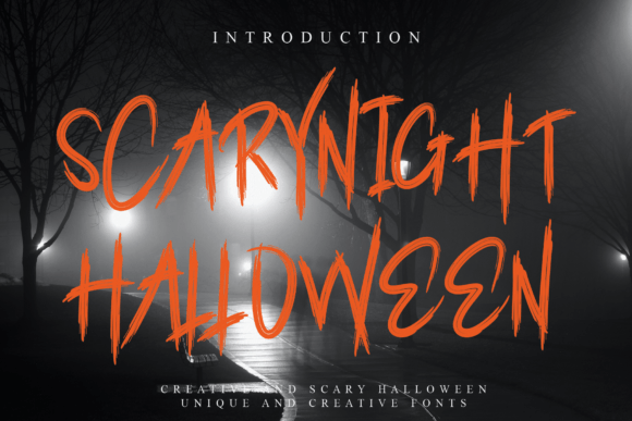 Scarynight Halloween font preview with chilling midnight display font