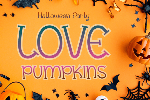 Love Pumpkins font preview with sweet autumn lettering for fall and halloween projects