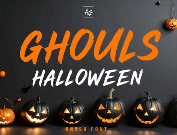 Ghouls Halloween font preview with creepy monster style lettering