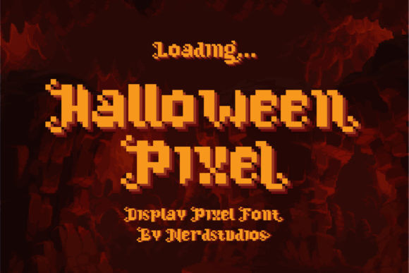 Halloween Pixel font preview with retro pixel horror lettering