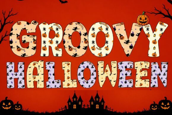 Groovy Halloween font preview with retro spooky letters and colorful vintage vibe