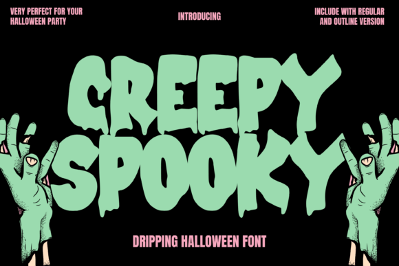 Creepy Spooky font preview with playful haunted lettering for Halloween designs