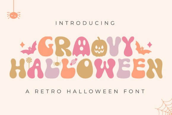 Groovy Halloween font preview for retro spooky lettering and fun event graphics