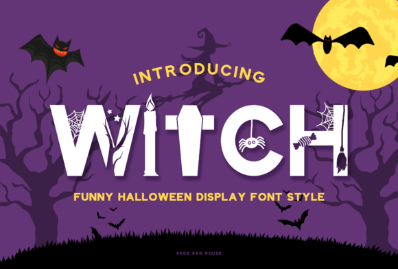 Halloween Witch font preview with sharp witch-inspired characters for spooky Halloween titles