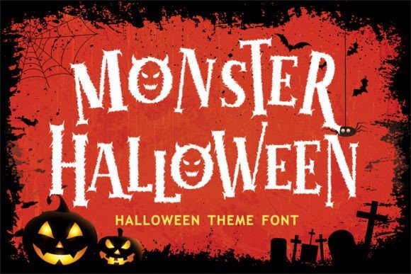 Monster Halloween font preview with creepy display letters and monster-themed halloween typography