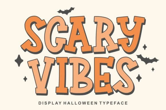 Scary Vibes font preview with bold spooky lettering for Halloween flyers and shirts